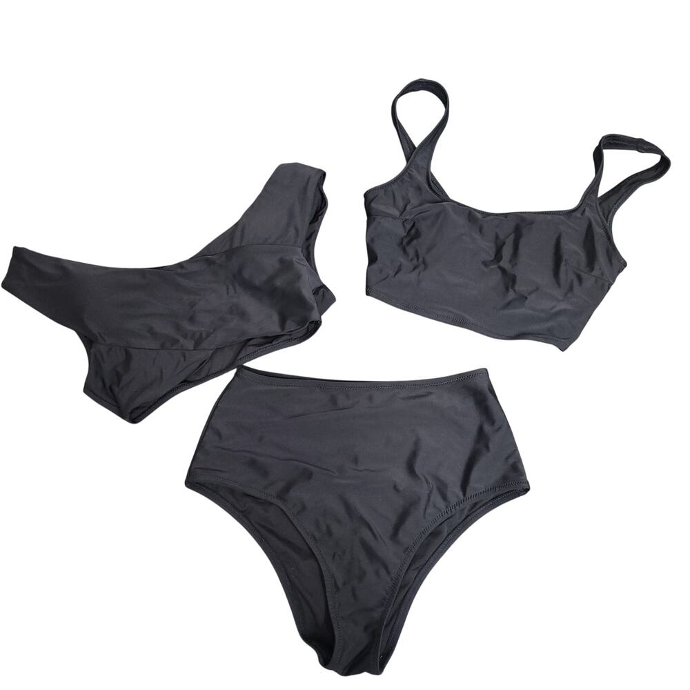 Aerie SM Black Swimwear Lot Bikini Tops High Waist Bottoms Modest Beach Resort